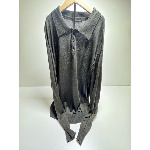 Kevoman 100% Silk 4-Ply Long Sleeve Collared Polo Knit Sweater Black Sz Large - Picture 1 of 6